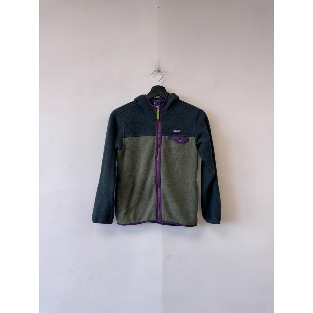 Patagonia Synchilla Fleece Jacket Youth Large‎ Green Hooded Full Zip Colorblock